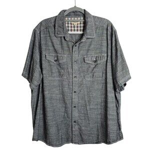 Men's WOOLRICH Button Up Down Shirt size XXL GRAY Cotton Chambray Short Sleeve